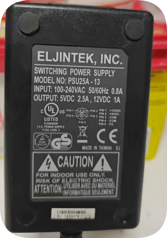 *Brand NEW* ELJINTEK, INC. Power Adapter for Scanning Instruments 5V 2.5A 12V 1A 5-Pin C
